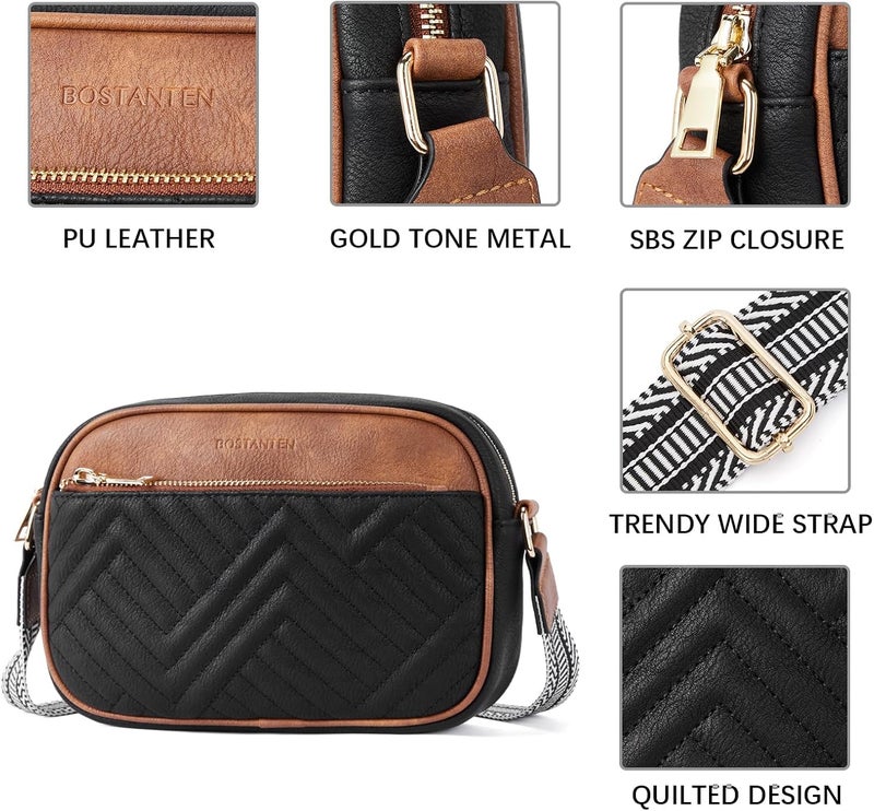Bostanten Quilted Crossbody Bags for Women Vegan Leather Purses Small Shoulder Handbags with Wide Strap | Quilted, Small, with Wide Strap, Quilted, Purses, Small - Image 4